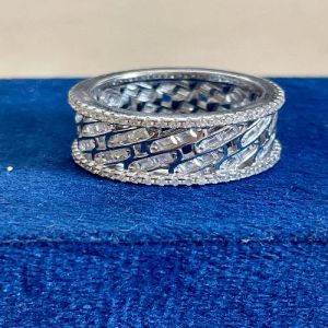 Venetian Lattice Sterling Silver Zirconia Diamond Band Ring