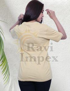 Beige Plain Cotton Ladies T-Shirt