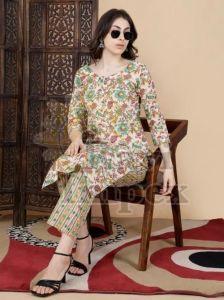 Cotton Ladies Floral Printed Kurti Pant Set