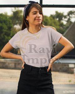 Grey Plain Cotton Ladies T-Shirt