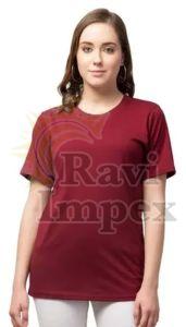 Maroon Plain Cotton Ladies T-Shirt