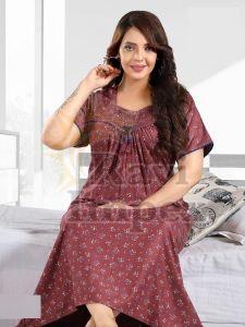 Maroon Printed Ladies Night Gown