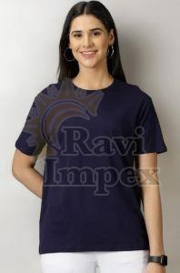 Navy Blue Plain Cotton Ladies T-Shirt