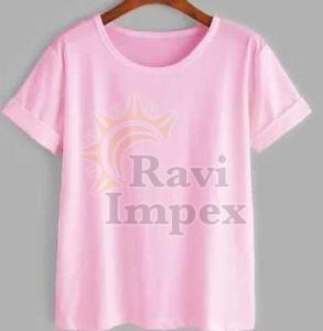 Pink Plain Cotton Ladies T-Shirt