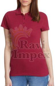 Plain Maroon Ladies Polo T-Shirt