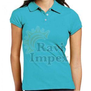 Plain Sky Blue Ladies Polo T-Shirt