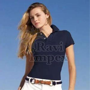 Solid Navy Blue Ladies Polo T-Shirt