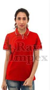 Solid Red Ladies Polo T-Shirt