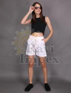 White Linen Ladies Short Pant