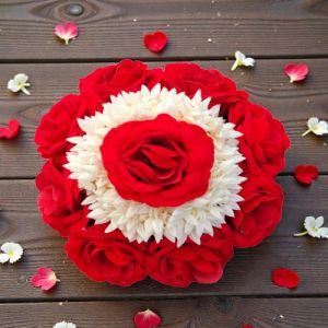 Artificial Red and White Rose Flower Hair Bun