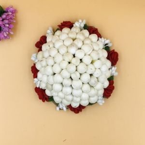 Red and White Artificial Flower Hair Bun