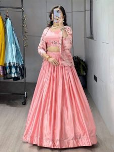 Beautiful Pink Chinon Embroidered Pattern Work Lehenga Choli Set