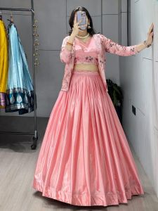 Beautiful Pink Chinon Embroidered Pattern Work Lehenga Choli Set