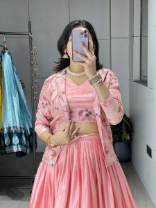 Beautiful Pink Chinon Embroidered Pattern Work Lehenga Choli Set