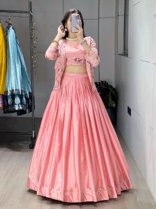 Beautiful Pink Chinon Embroidered Pattern Work Lehenga Choli Set