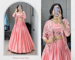 Beautiful Pink Chinon Embroidered Pattern Work Lehenga Choli Set