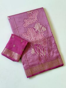 Cotton Silk Handloom Printed Saree With Tassel Border