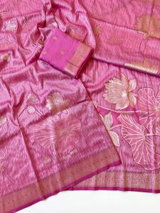 Cotton Silk Handloom Printed Saree With Tassel Border