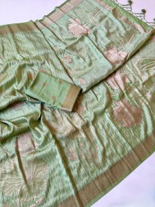 Cotton Silk Handloom Printed Saree With Tassel Border