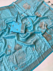 Cotton Silk Handloom Printed Saree With Tassel Border