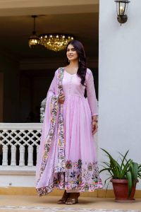 Georgette Embroidered Pink Anarkali Suit With Dupatta