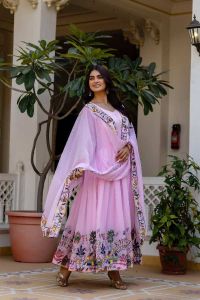 Georgette Embroidered Pink Anarkali Suit With Dupatta