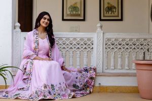 Georgette Embroidered Pink Anarkali Suit With Dupatta