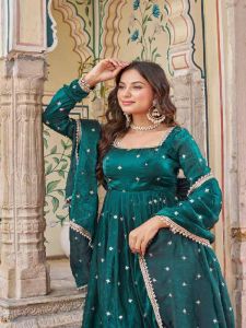 Green Soft Heavy Fendi Silk Embroidered Anarkali Suit With Dupatta