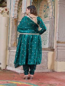 Green Soft Heavy Fendi Silk Embroidered Anarkali Suit With Dupatta
