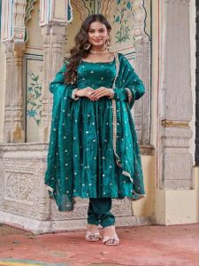 Green Soft Heavy Fendi Silk Embroidered Anarkali Suit With Dupatta