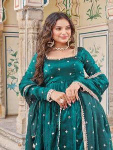 Green Soft Heavy Fendi Silk Embroidered Anarkali Suit With Dupatta