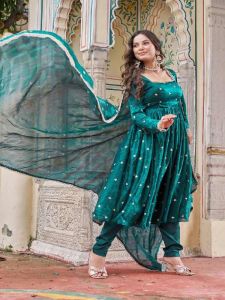 Green Soft Heavy Fendi Silk Embroidered Anarkali Suit With Dupatta