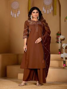 Ladies Fancy Trending Mango Silk Embroidered Palazzo Suit