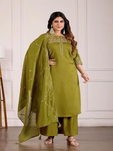 Ladies Fancy Trending Mango Silk Embroidered Palazzo Suit