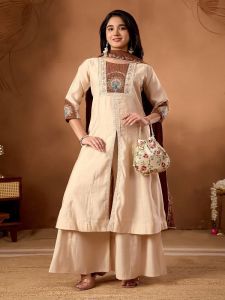 Ladies Heavy Embroidery Work Roman Silk Palazzo Suit
