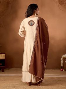 Ladies Heavy Embroidery Work Roman Silk Palazzo Suit