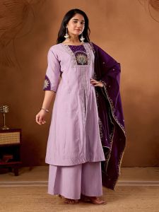 Ladies Heavy Embroidery Work Roman Silk Palazzo Suit