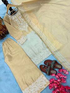 Ladies Pure Banarasi Silk With Embroidery Sequence Work Palazzo Suit