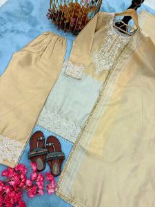 Ladies Pure Banarasi Silk With Embroidery Sequence Work Palazzo Suit