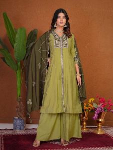 Ladies Roman Silk Embroidery Palazzo Suit