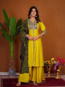 Ladies Roman Silk Embroidery Palazzo Suit