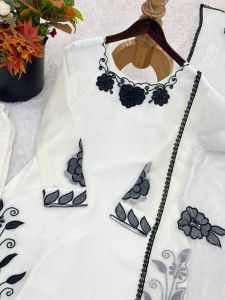Ladies White Heavy Fendy Silk with Beautiful Embroidery Salwar Suit