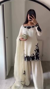 Ladies White Heavy Fendy Silk with Beautiful Embroidery Salwar Suit