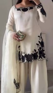 Ladies White Heavy Fendy Silk with Beautiful Embroidery Salwar Suit