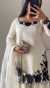 Ladies White Heavy Fendy Silk with Beautiful Embroidery Salwar Suit