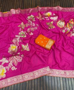 Pure Nylon Viscose Khadi Crepe Georgette Meenakari Sarees