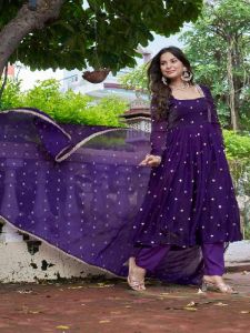 Purple Heavy Fendi Silk Embroidered Anarkali Suit Set