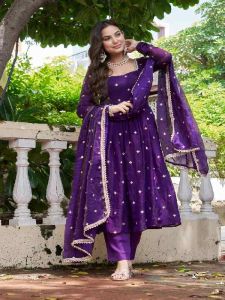 Purple Heavy Fendi Silk Embroidered Anarkali Suit Set