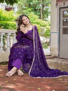 Purple Heavy Fendi Silk Embroidered Anarkali Suit Set
