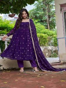 Purple Heavy Fendi Silk Embroidered Anarkali Suit Set